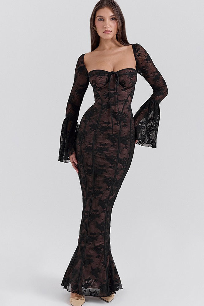 Bodycon Lace Flare Sleeve Maxi Dress - View 11 | VelvetHem