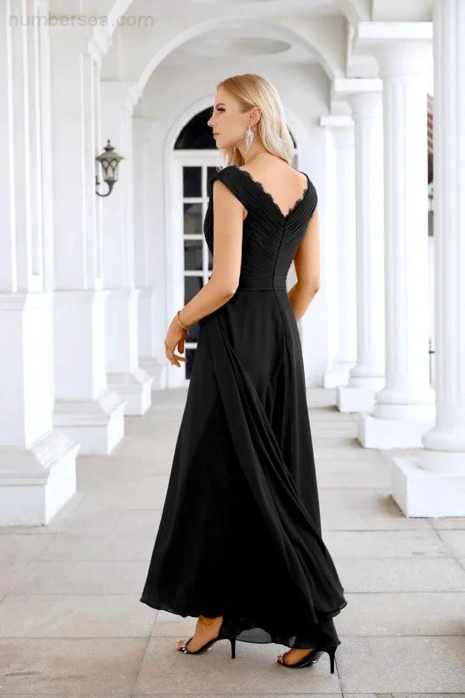 Ladies Chiffon V Neck Sleeveless Floor Length Bridesmaid Evening Dress Wedding Party Evening Dress 28126 (ZD16989)