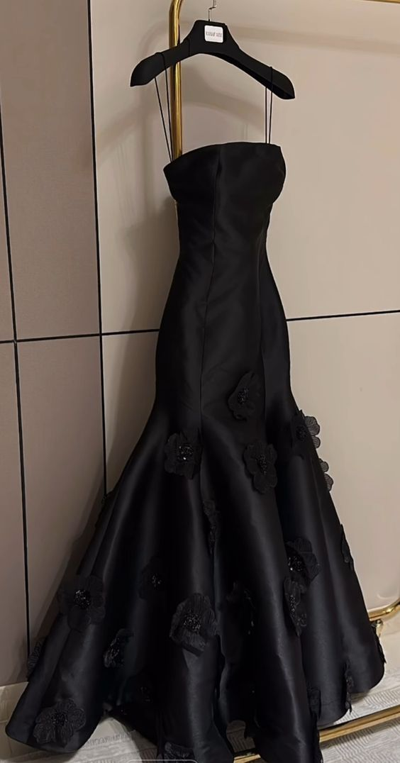 Black Strapless Flowers Mermaid Evening Dress Formal Prom Dress Y7459 - VelvetHem