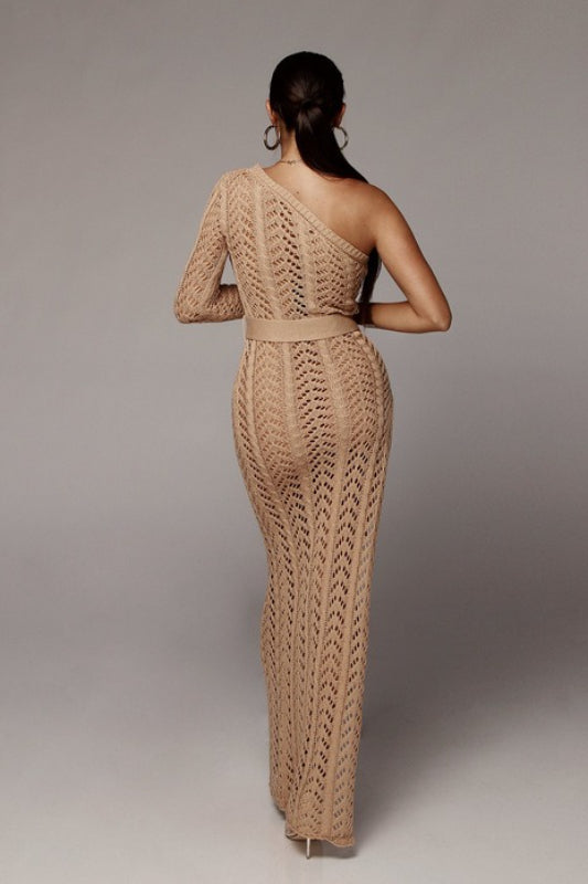 Asymmetric Crochet Openwork Knit Boho Dress