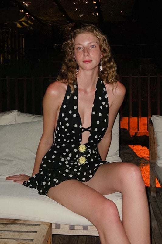 Polka Dot V-Neck Mini Dress - VelvetHem