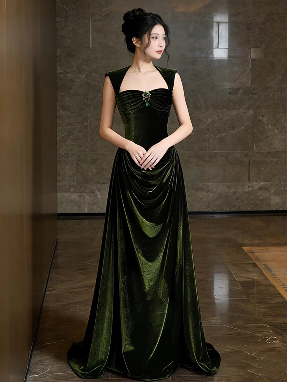 Green Velvet Sweetheart Long Prom Dress, Green Velvet Wedding Party Dress Formal Dress - VelvetHem
