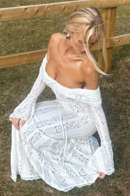 Lace Bustier Bell Sleeve Maxi Dress - View 8 | VelvetHem
