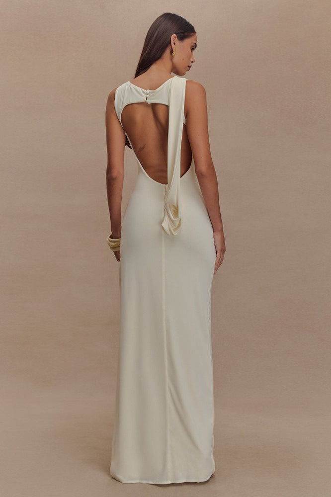 Ruched Split Backless Maxi Dress - View 4 | VelvetHem