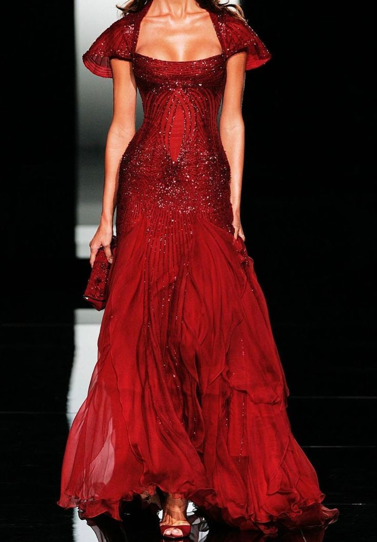 Charming Strapless Burgundy Mermaid Chiffon Sequins Evening Gown,Long Prom Dress - VelvetHem