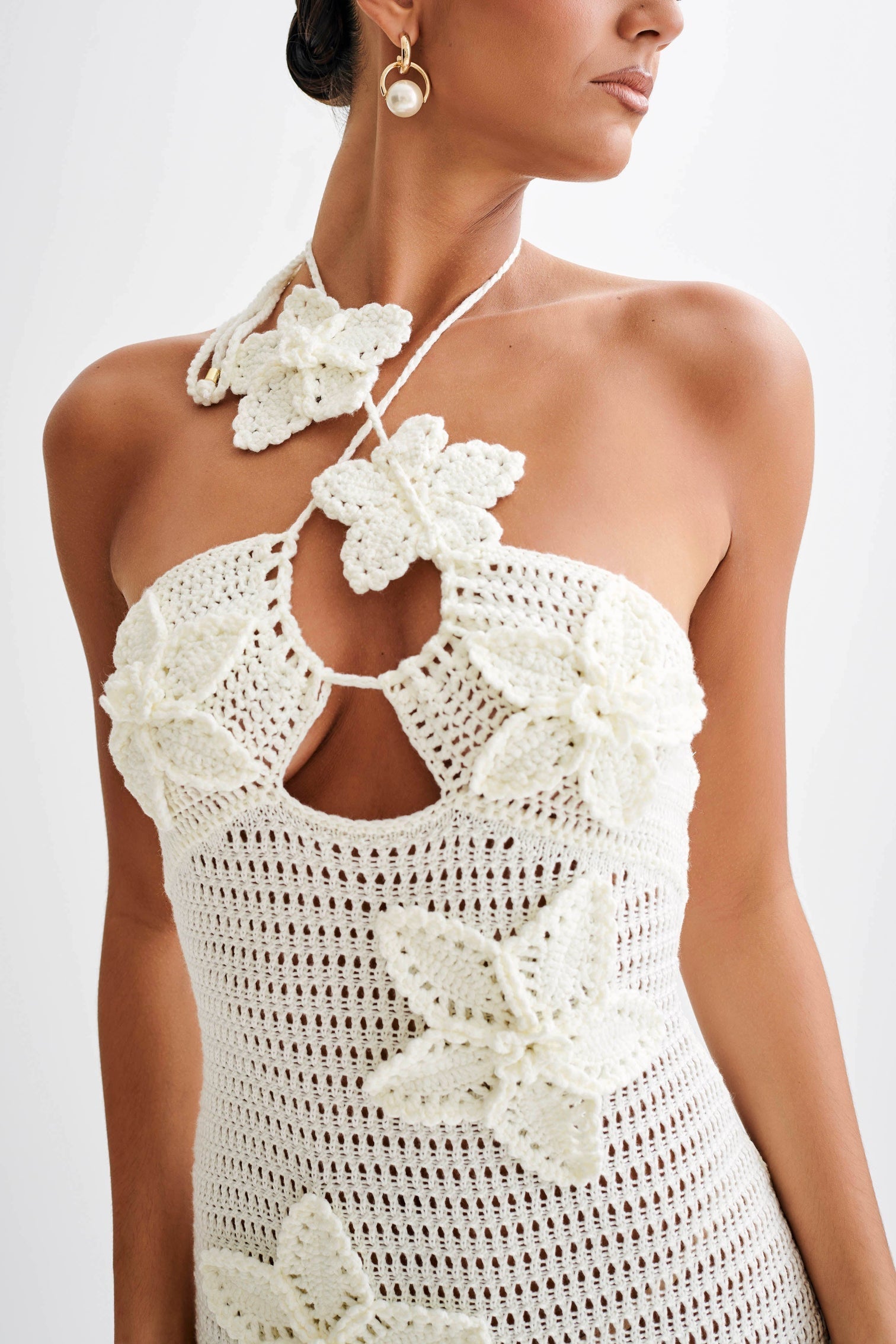 Yasmina Chic Crocheted Maxi Dress with Floral Appliqué Boutique Collection