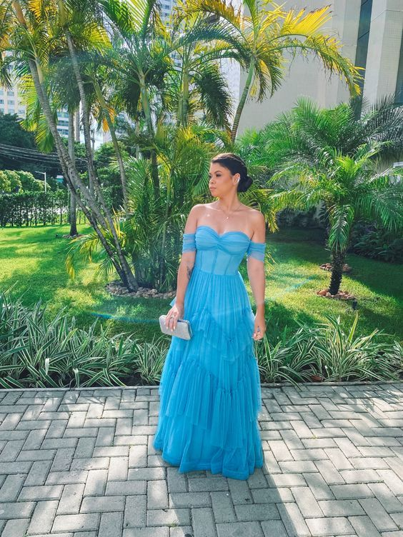 A-Line Prom Dresses Wedding Guest Sleeveless Off Shoulder Evening Dress Y4692 - VelvetHem