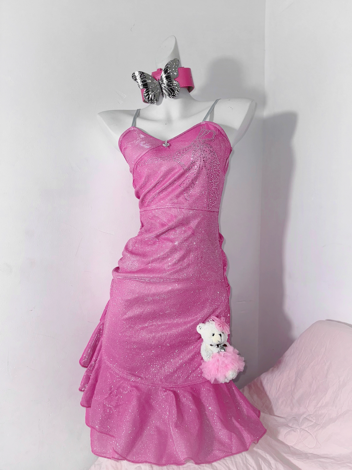Elegant Spaghetti Straps Hot Pink Ruffles Short Party Dress Homecoming Dress - VelvetHem