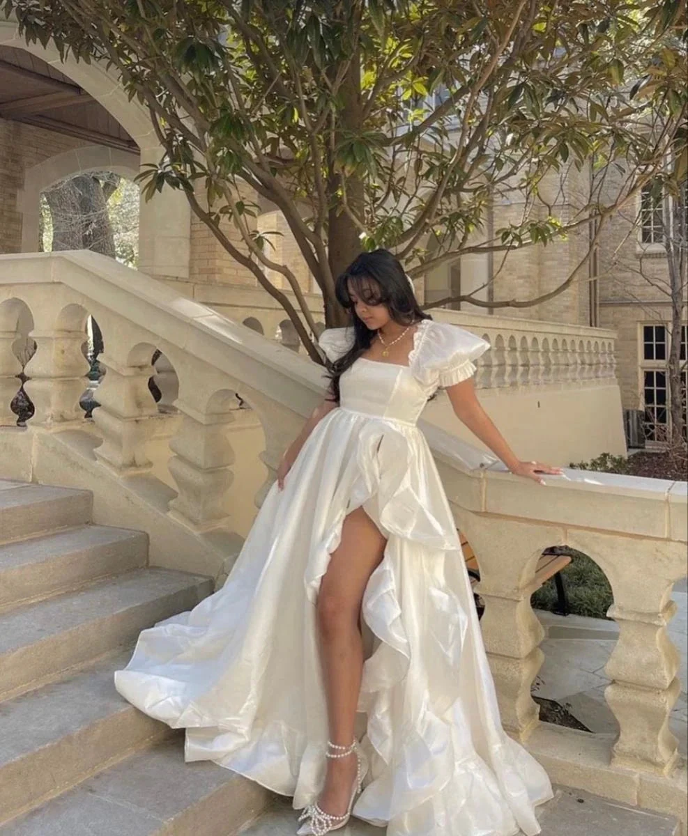 Vintage White Satin Wedding Dress,White Bridal Dress (ZD13626)