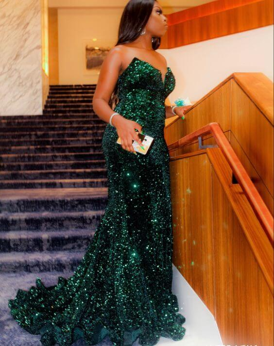 Sparkly Sequin Green Long Mermaid Evening Dresses Black Women Y558 - VelvetHem