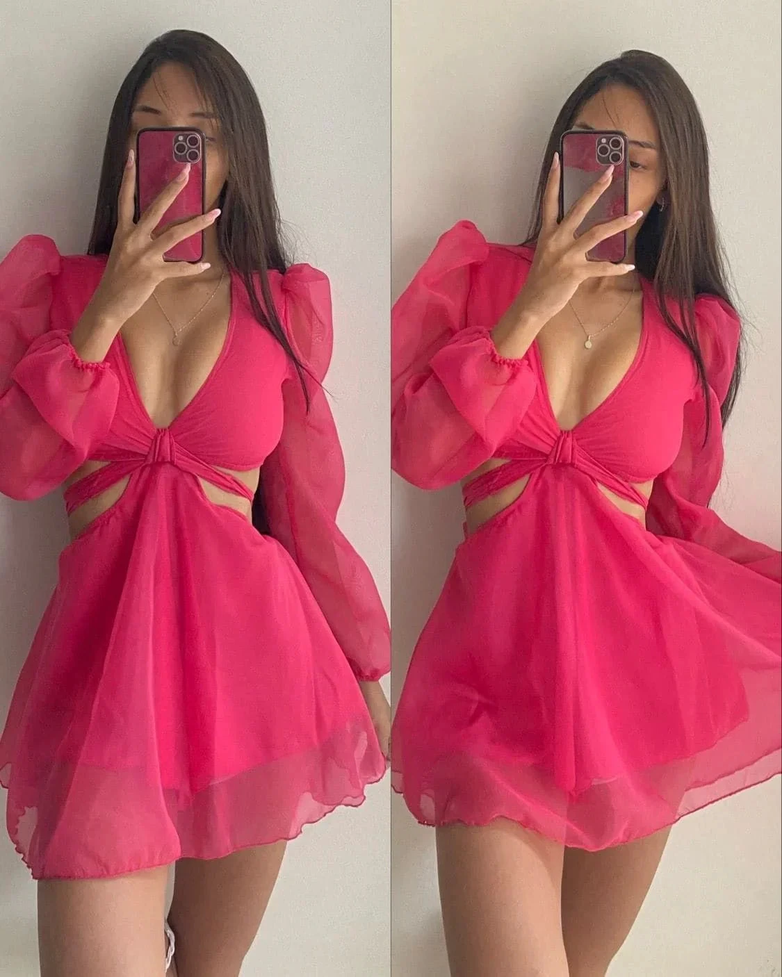Plunge Neck Cut Out Waist A-Line Dress Sexy Homecoming Dress (ZD12284)