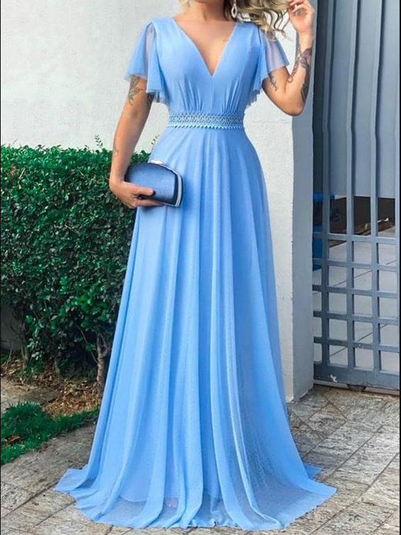Charming Blue A-line Prom Dress Blue Evening Dress Y5775 - VelvetHem