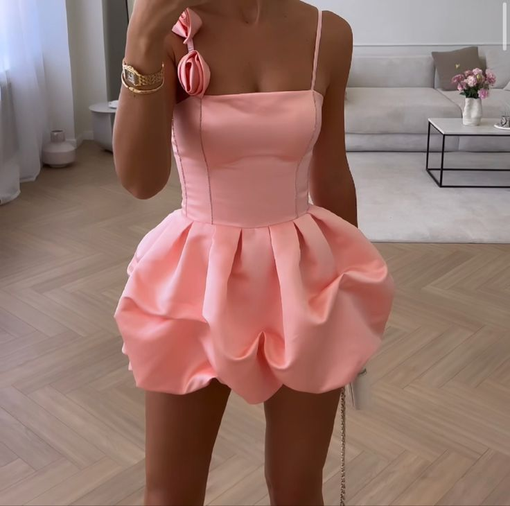 Pretty Pink Satin Birthday Outfits Homecoming Dress - View 3 | VelvetHem