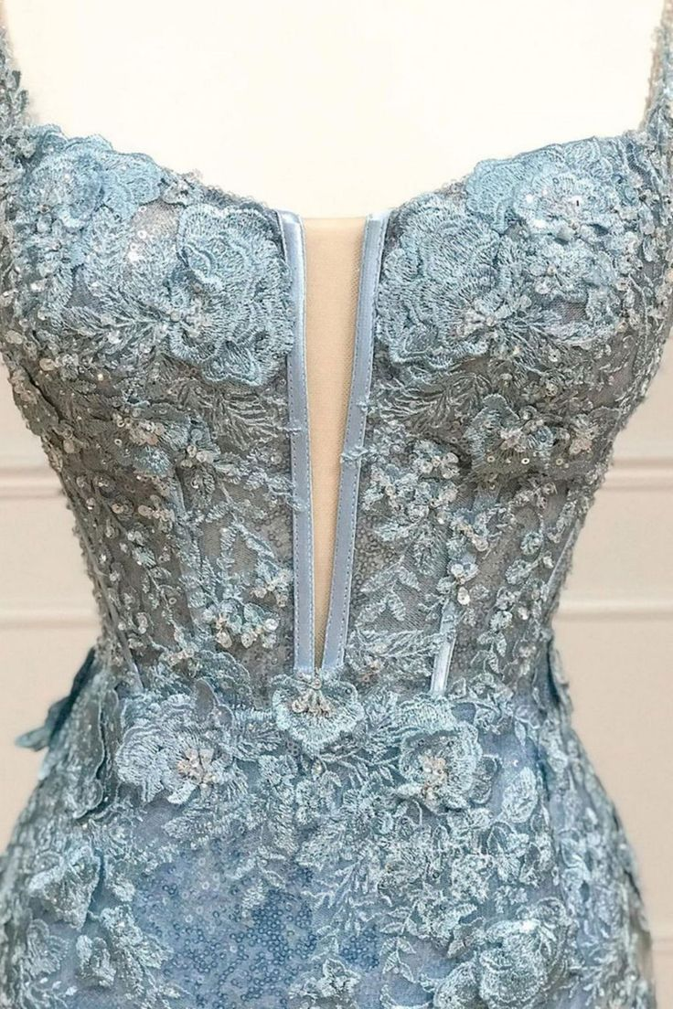Glitter Sequin Mermaid Spaghetti Straps Long Corset Prom Dress With Appliques - View 2 | VelvetHem