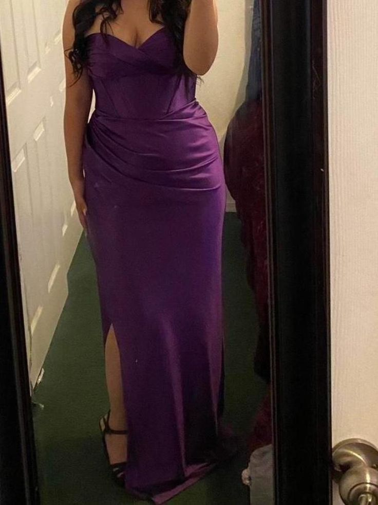 Purple Strapless Satin Sheath Party Evening Dress - VelvetHem