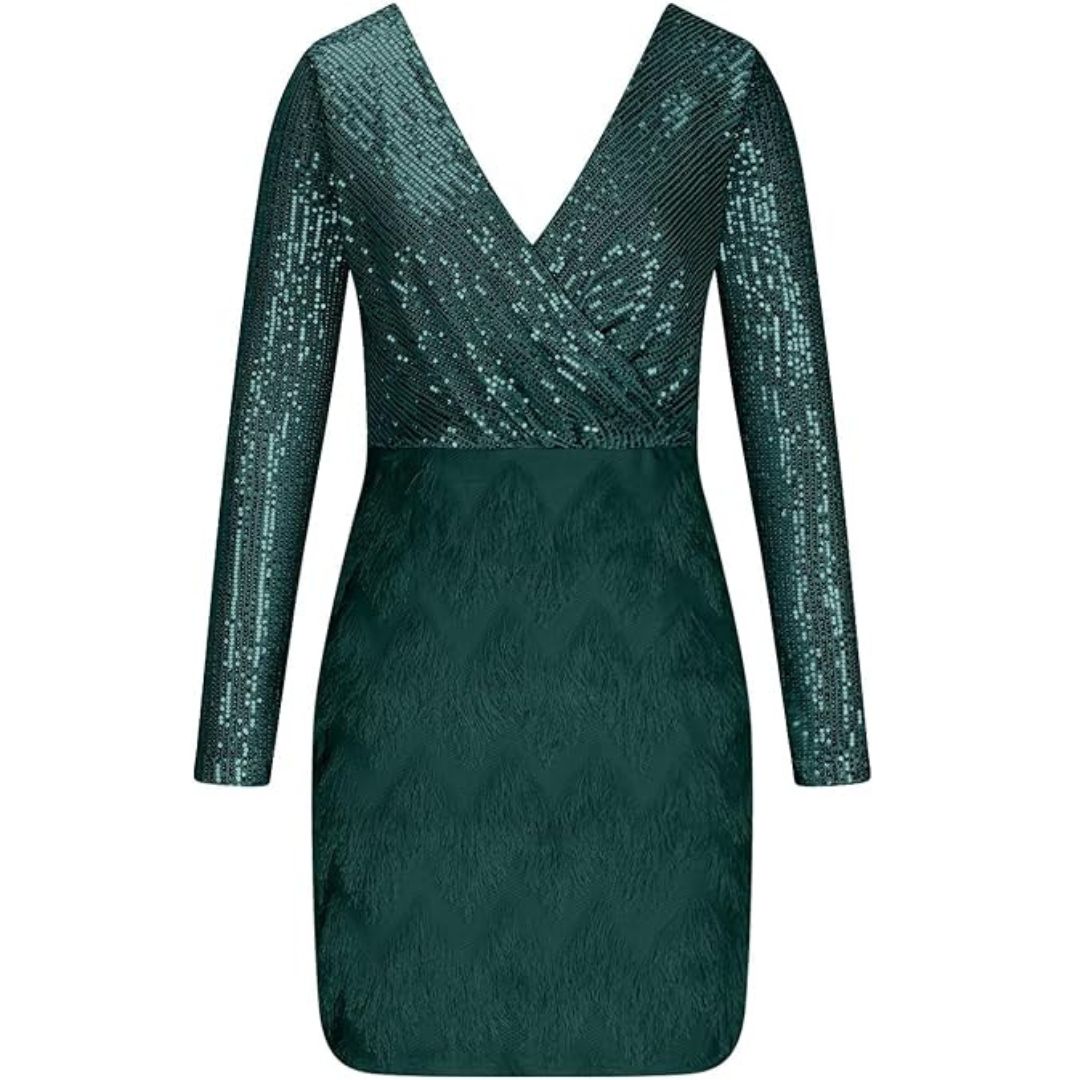 Amalberga Aesthetic Heidi Mode Sequin Dress with V Neck Statement Occasion Edit
