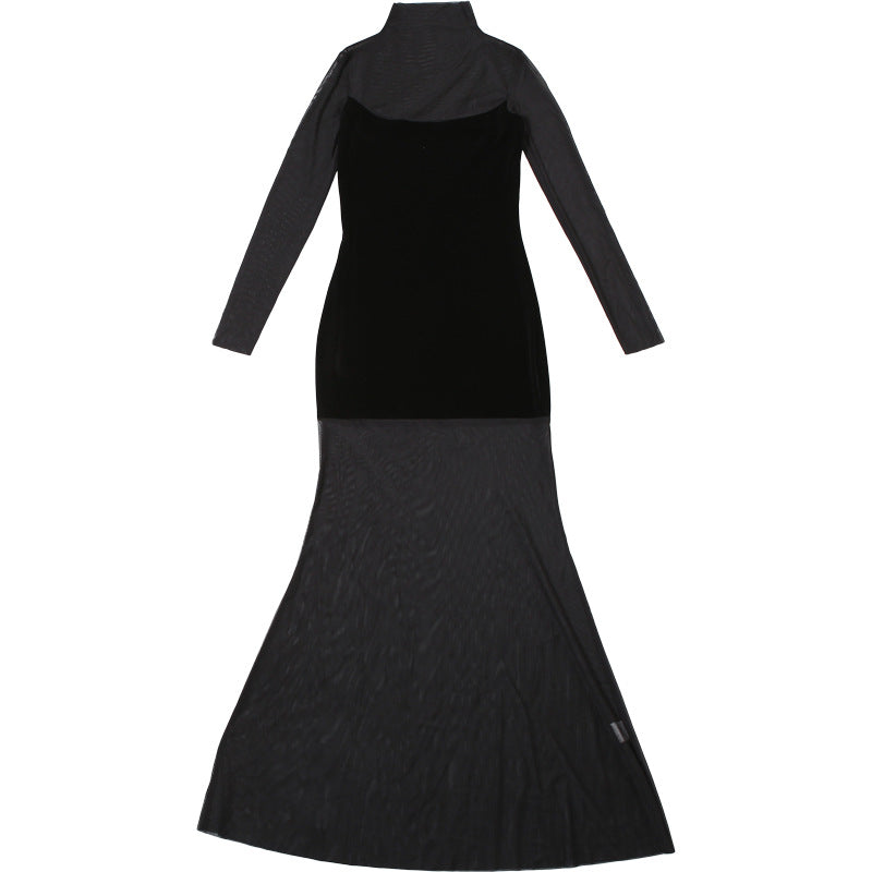 Velvet Crush Sheer Dress Black