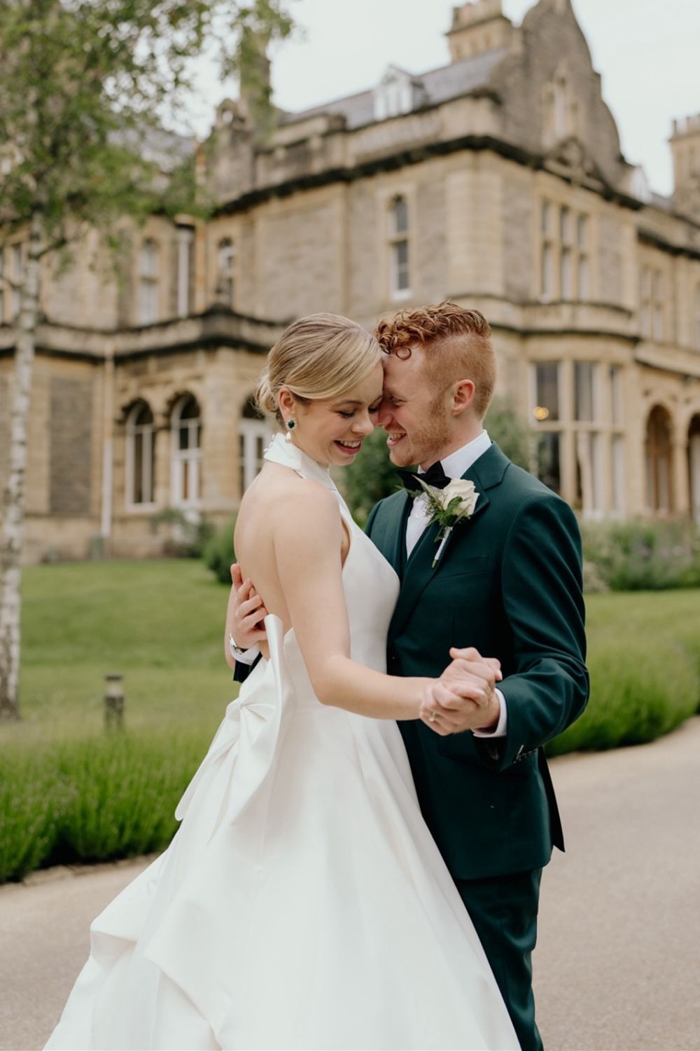Classic A Line Halter Neck White Long Bridal Dress with Open Back Bowknot