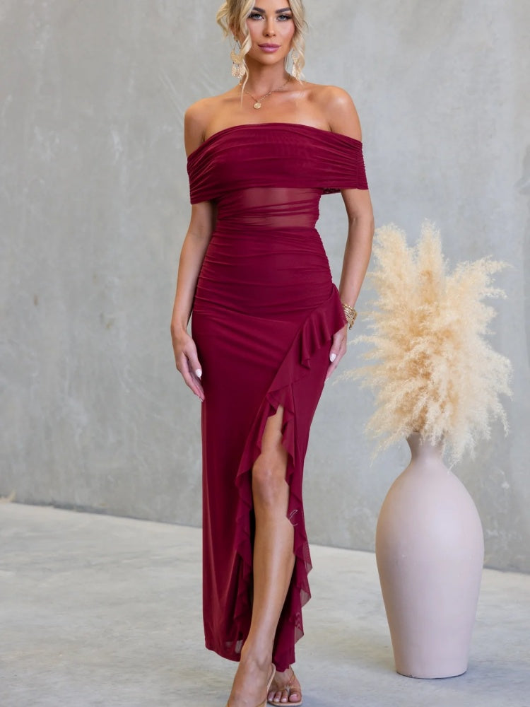Slit Sheer Bodycon Maxi Dress