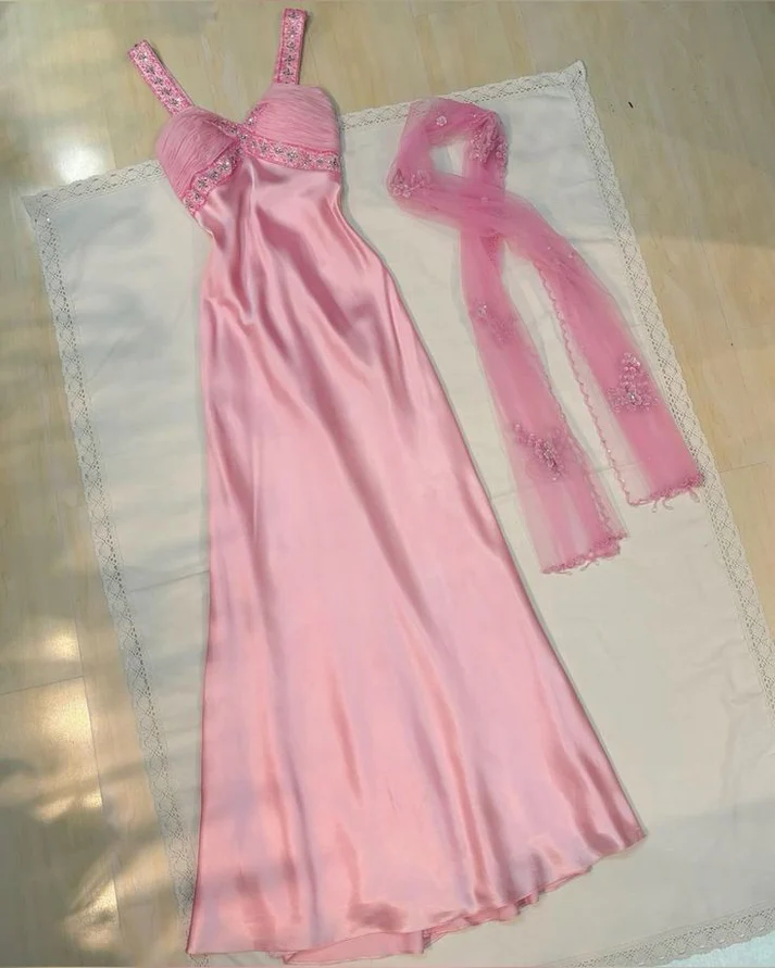 Chic Pink A Line Satin Prom Dress,Formal Party Evening Dress - VelvetHem