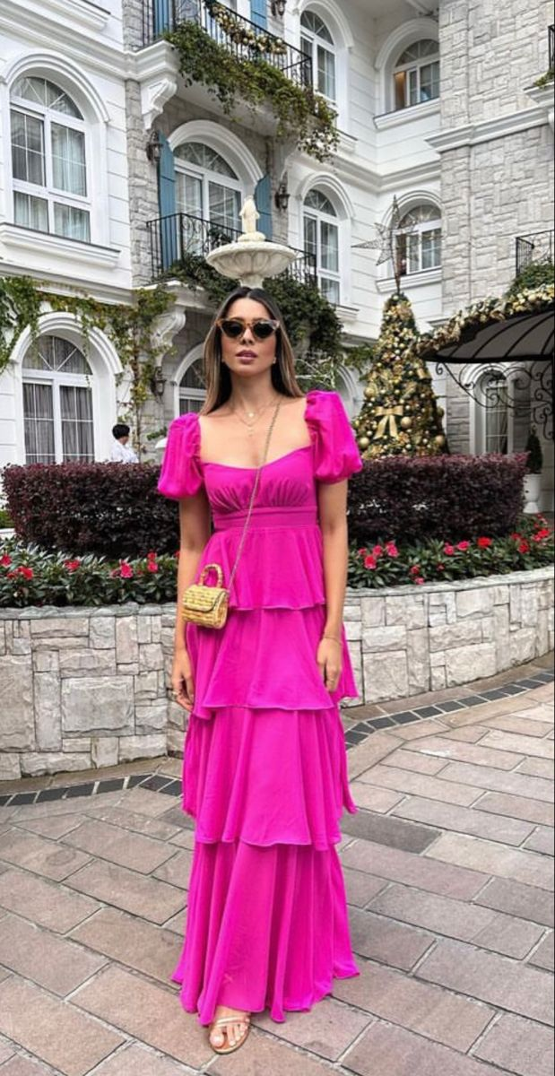 Charming Fuchsia Tiered Long Prom Dress,Evening Dress - VelvetHem