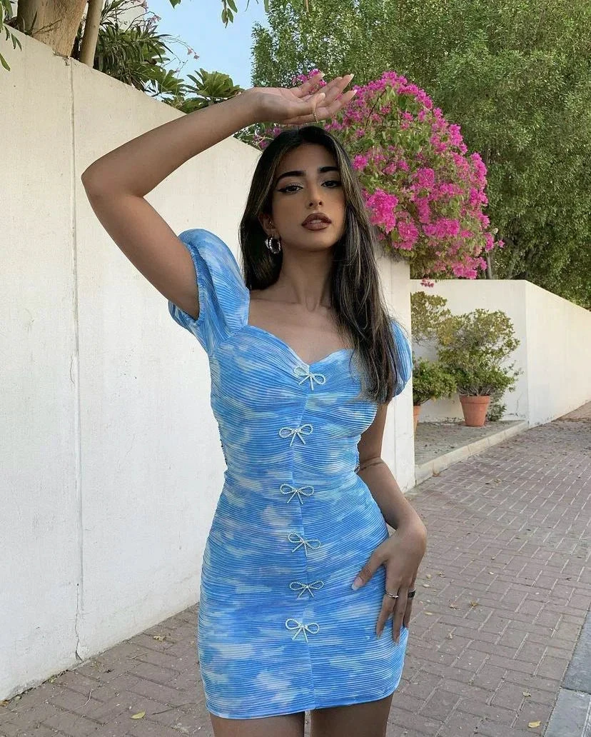 Blue Tie-dye Bodycon Dress Chic Homecoming Dress Y2687 by simplepromdress
