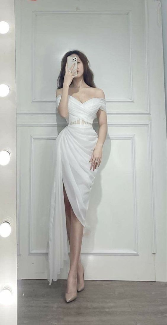 Shiny White Tulle Prom Dress, Elegant Pleated Party Evening Dress