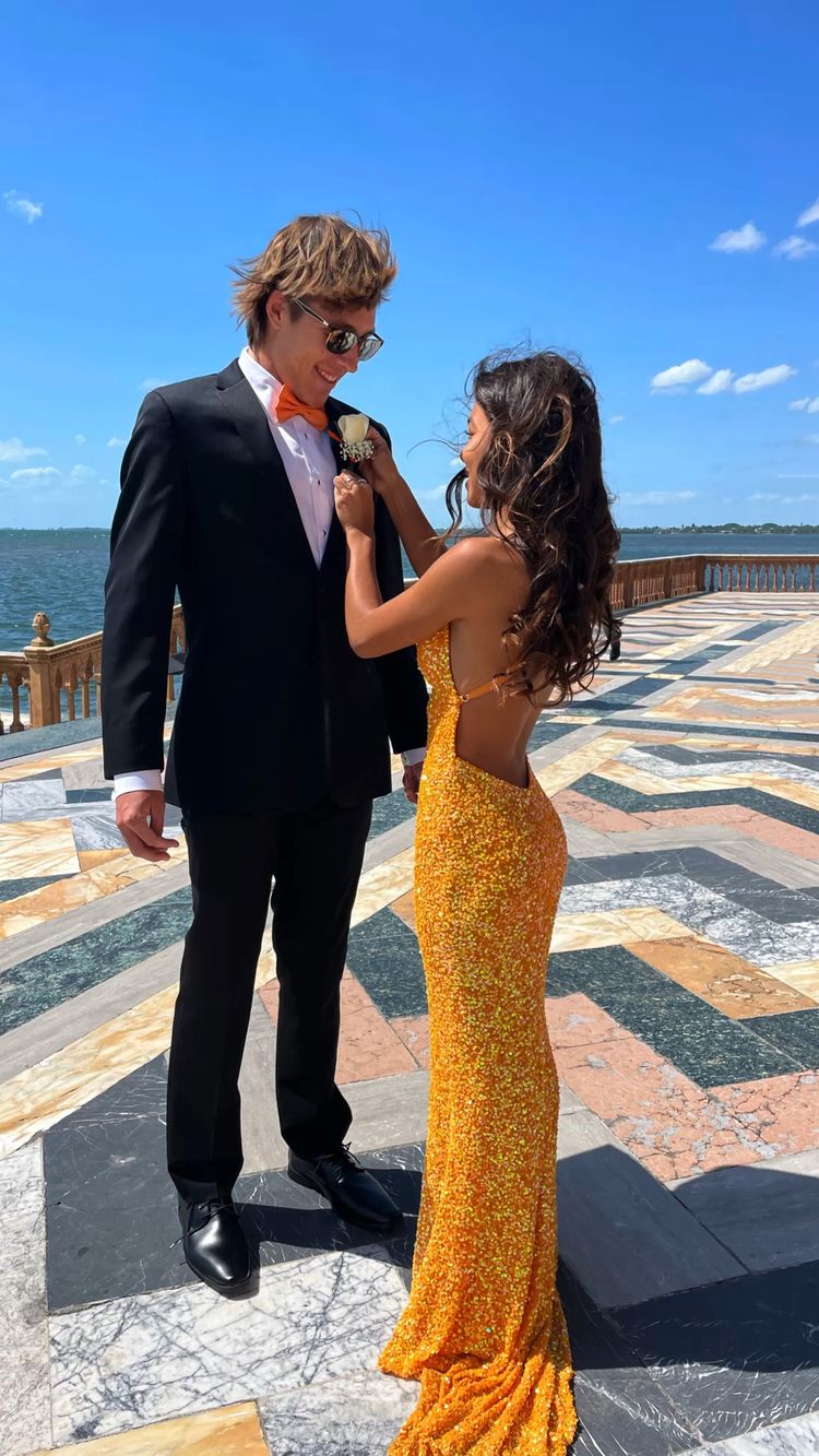 Orange Sequins Mermaid Prom Dress Elegant Prom Dress - VelvetHem