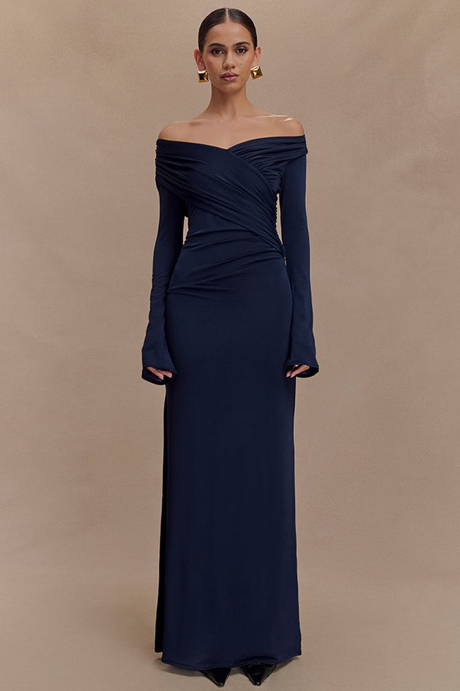 V-Neck Slim Fit Ruched Maxi Dress - View 6 | VelvetHem