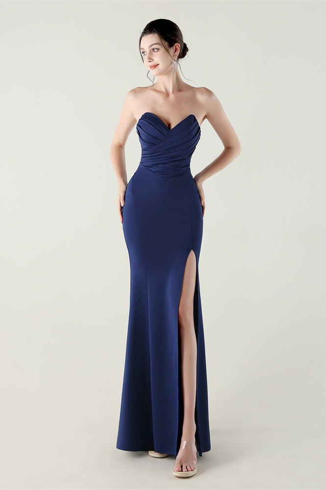 Strapless Sweetheart Pleated Modern Dress for Everyday Wear