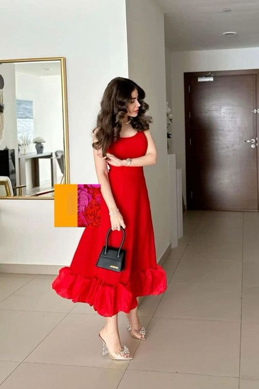 Beautiful Red Knee Length Prom Dress Party Evening Gown - VelvetHem