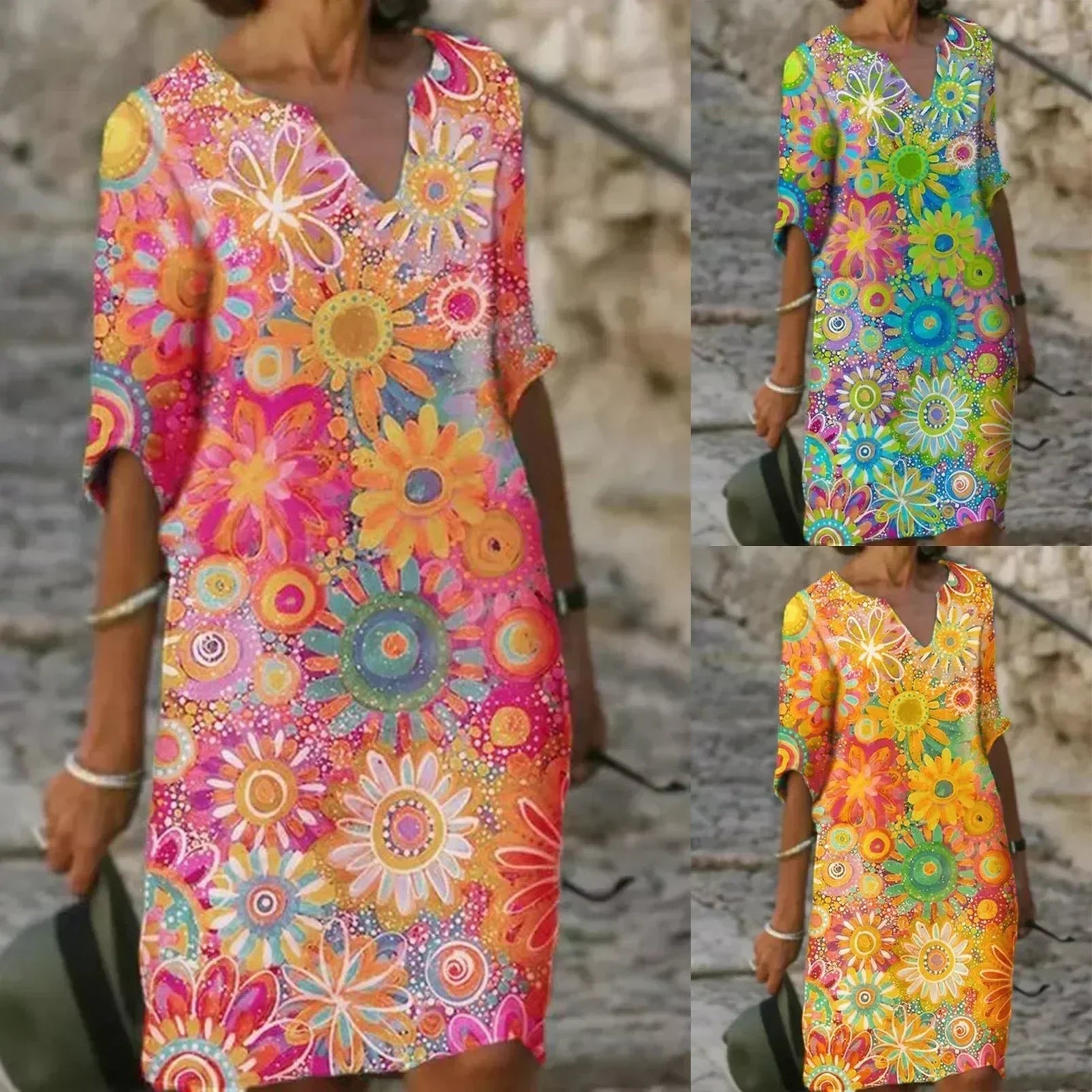 Yanet Exclusive Floral V Neck Dress Elevated Occasion Wear