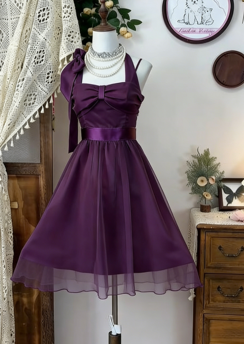Pretty A Line Halter Satin Chiffon Short Homecoming Dress 16th Birthday Outfits - View 5 | VelvetHem