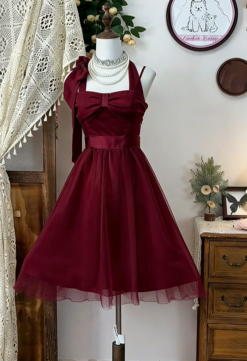 Pretty A Line Halter Satin Chiffon Short Homecoming Dress 16th Birthday Outfits - View 6 | VelvetHem