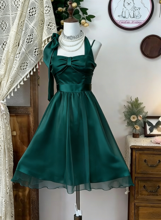 Pretty A Line Halter Satin Chiffon Short Homecoming Dress 16th Birthday Outfits - View 7 | VelvetHem