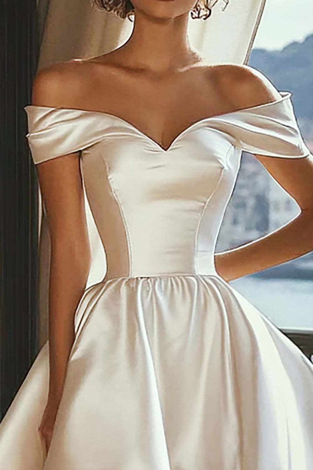 A Line Asymmetrical White Off The Shoulder Satin Graduation Dress