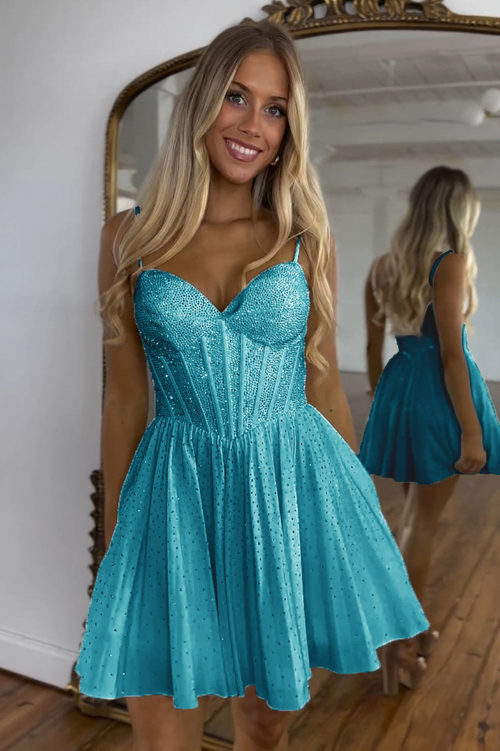 A Line Homecoming Dresses Beaded Corset Short Cocktail Dresses