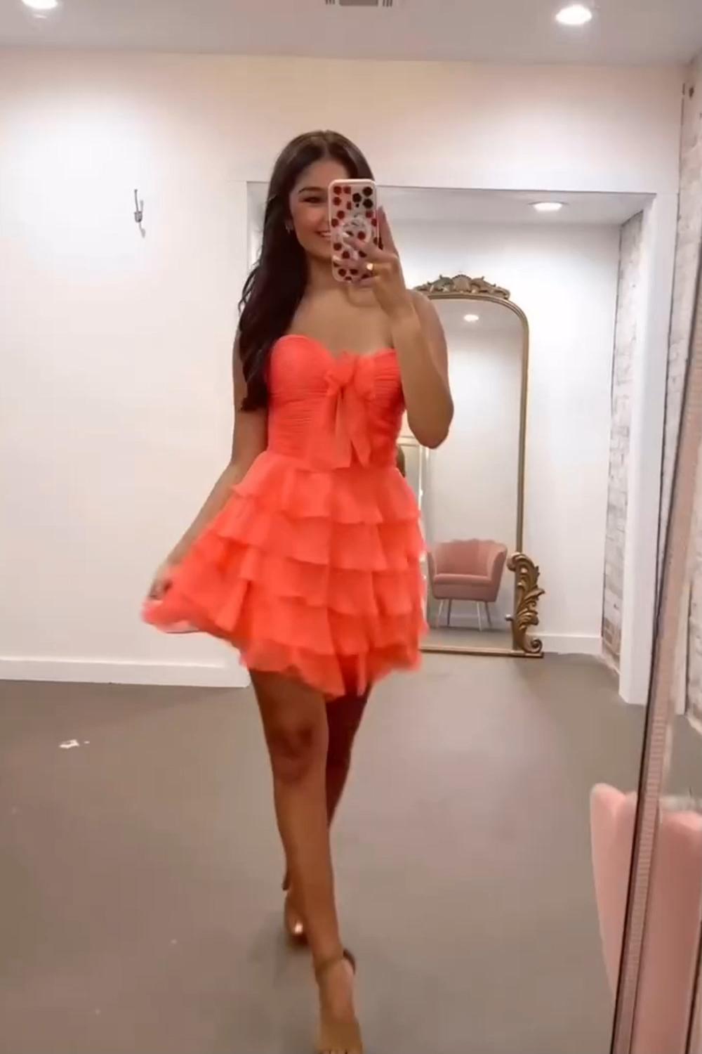 A Line Homecoming Dresses Blue Tulle Sweetheart Tiered Cocktail Dresses