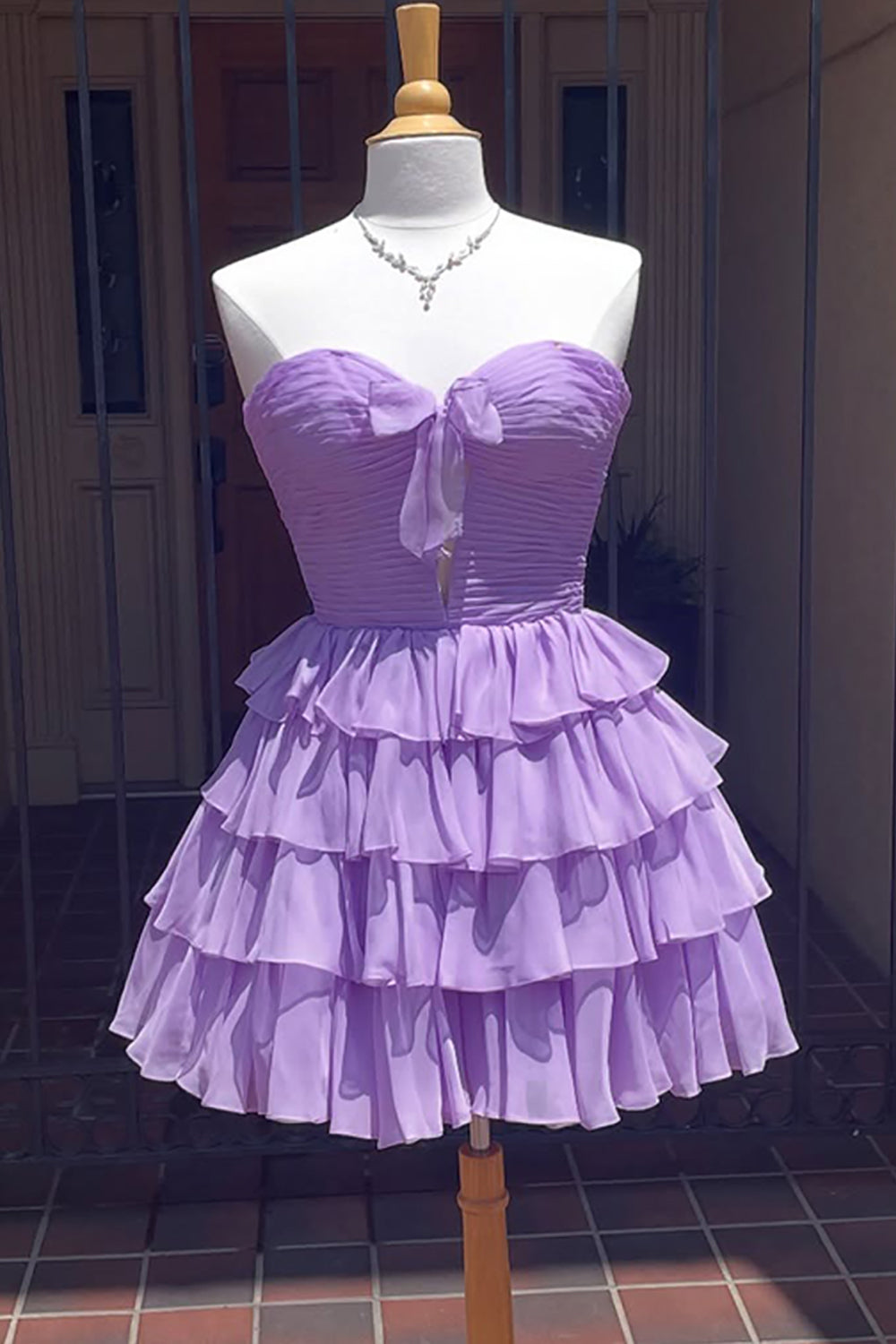 A Line Homecoming Dresses Blue Tulle Sweetheart Tiered Cocktail Dresses