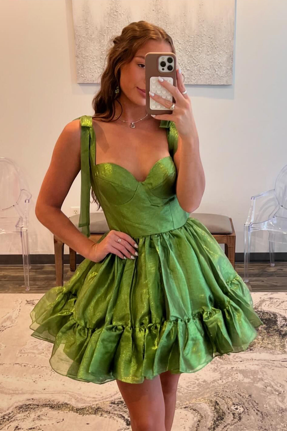 A-Line Kelly Green Homecoming Dresses Short Cocktail Dresses with Bow