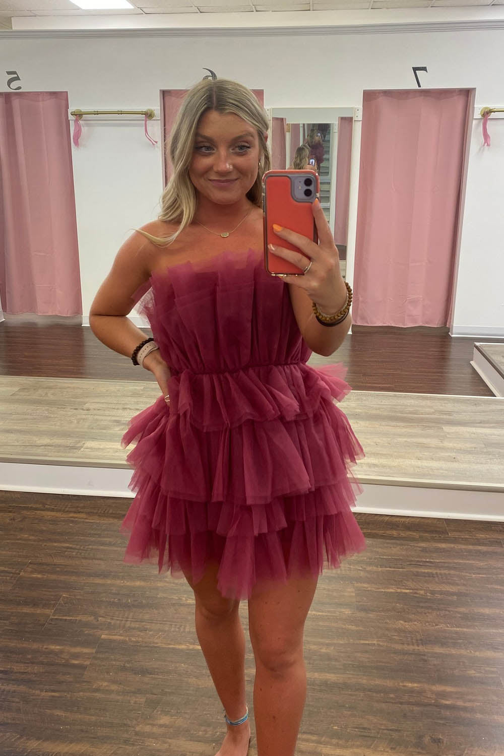 A-Line Light Blue Homecoming Dresses Strapless Tiered Tulle Short Cocktail Dresses
