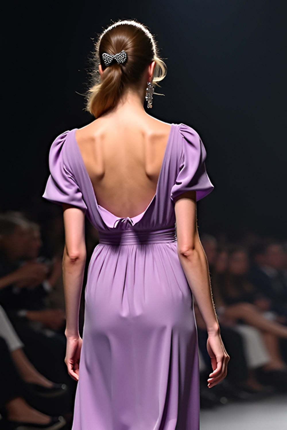 A Line Long Purple Wedding Guest Dress V-Neck Wedding Guest Dress With Short Sleeves
