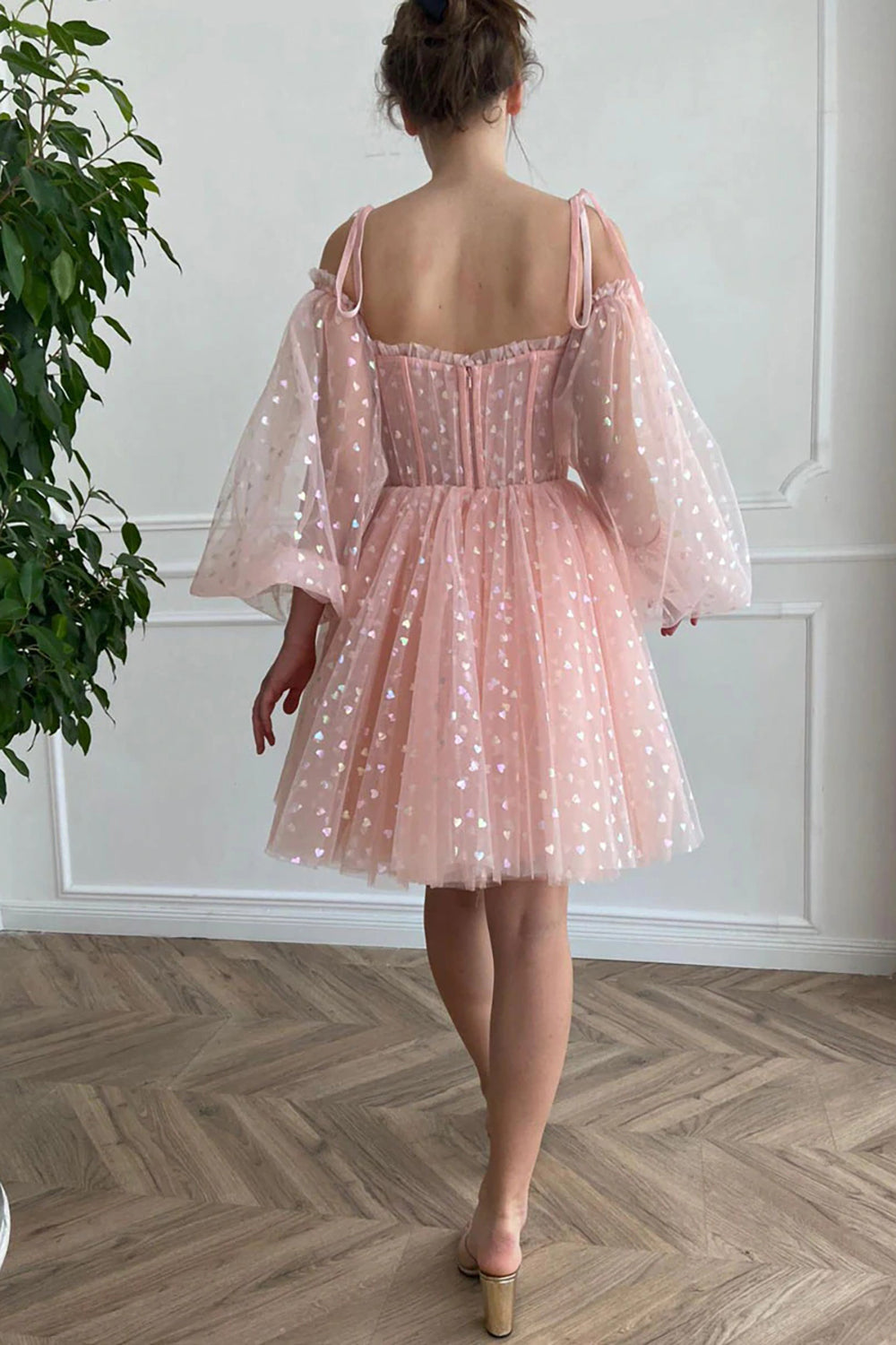 A Line Off the Shoulder Blush Homecoming Dresses Short Cocktail Dresses with Long Sleeves