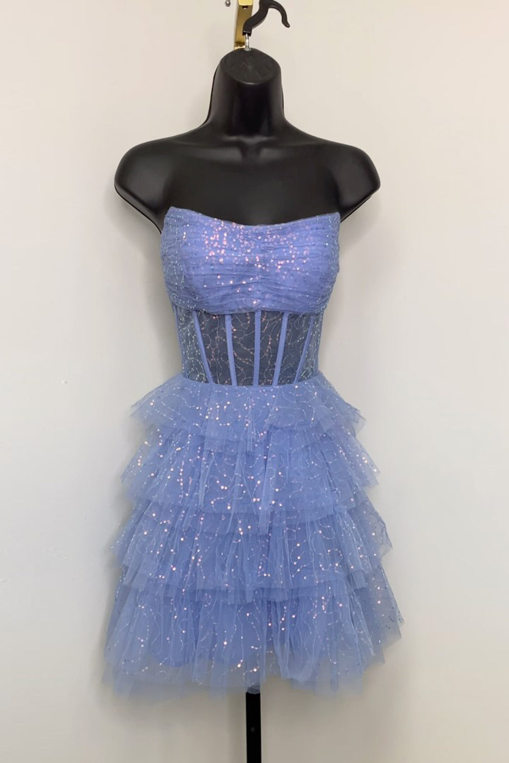 A-Line Pink Homecoming Dresses Corset Tiered Tulle Short Cocktail Dresses