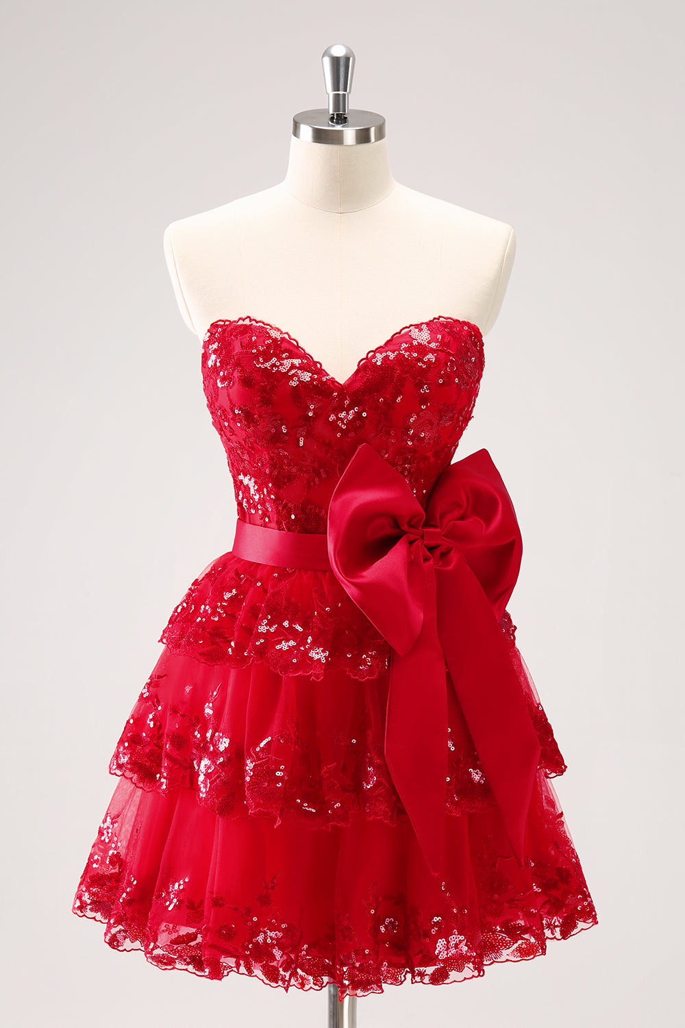 A Line Red Homecoming Dresses Strapless Corset Short Cocktail Dresses with Bow