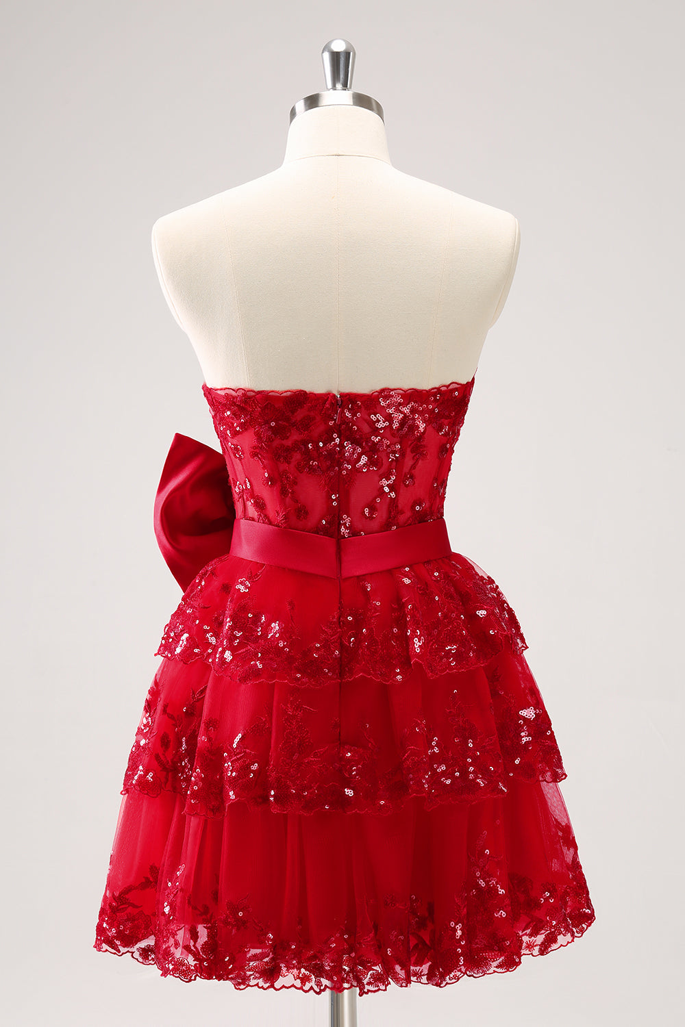 A Line Red Homecoming Dresses Strapless Corset Short Cocktail Dresses with Bow