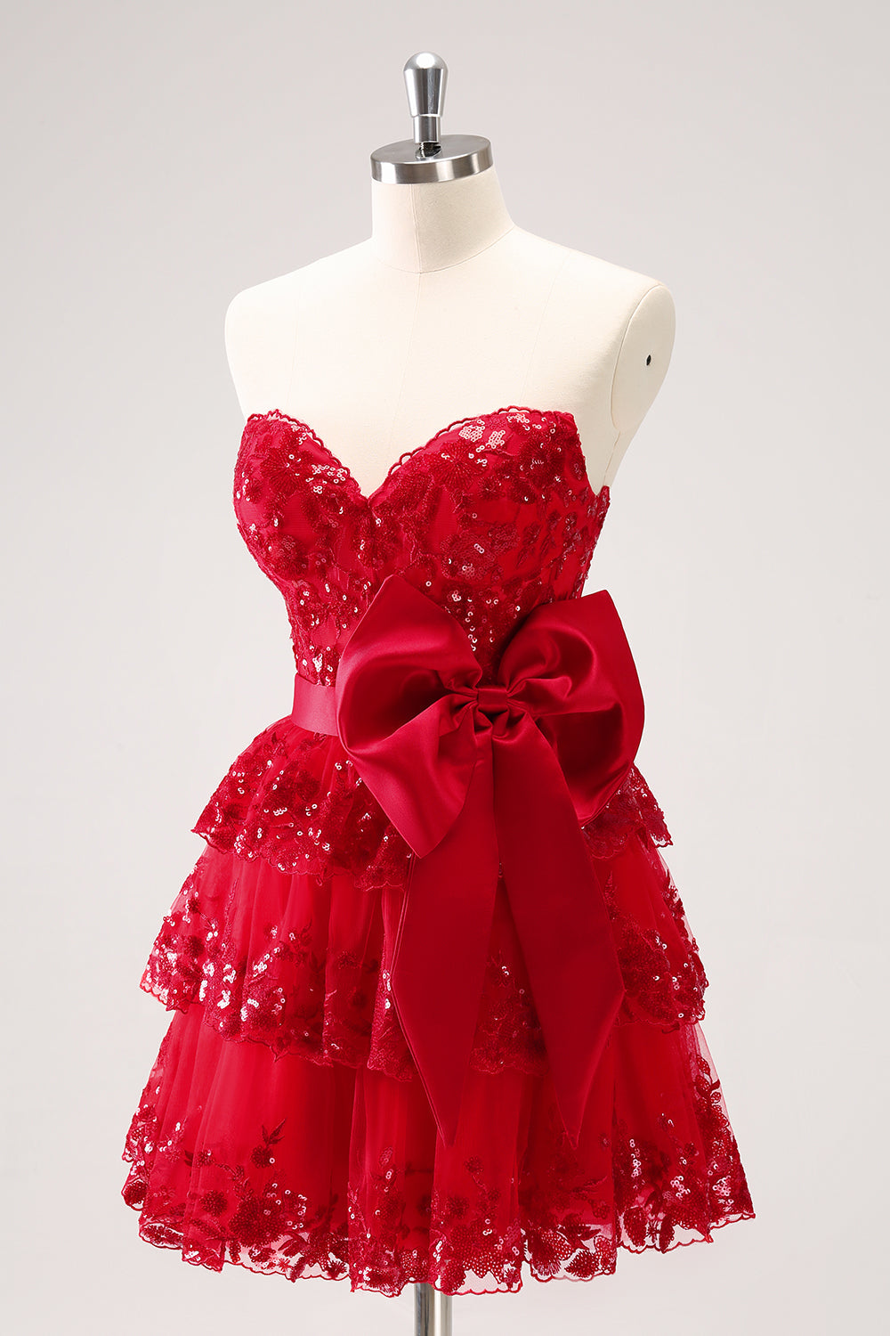 A Line Red Homecoming Dresses Strapless Corset Short Cocktail Dresses with Bow