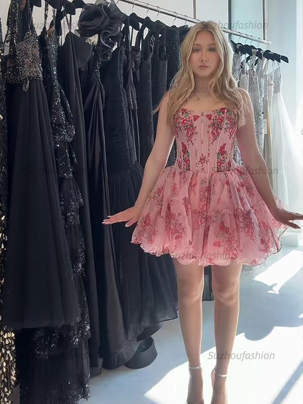 Suzhoufashion A Line Short Corset Tulle Homecoming Dress with Ruffles