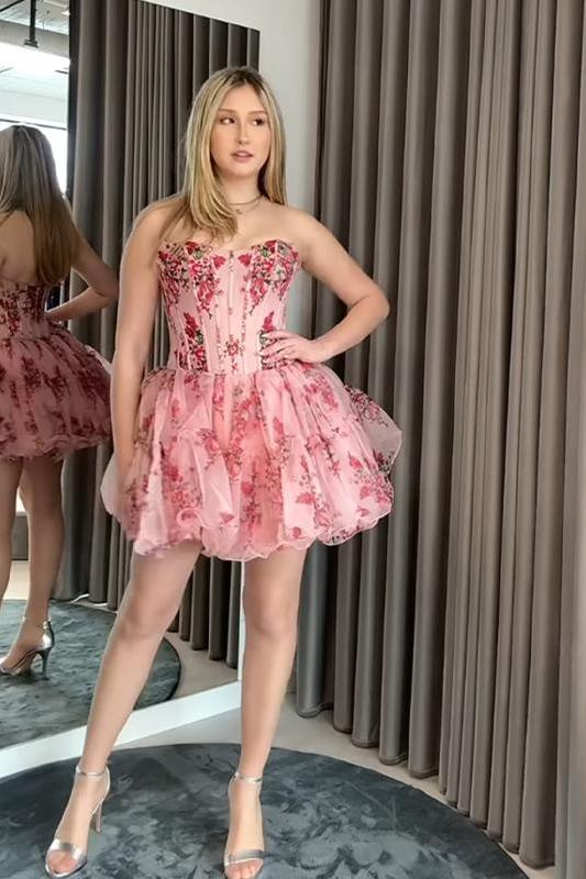 Suzhoufashion A Line Short Corset Tulle Homecoming Dress with Ruffles