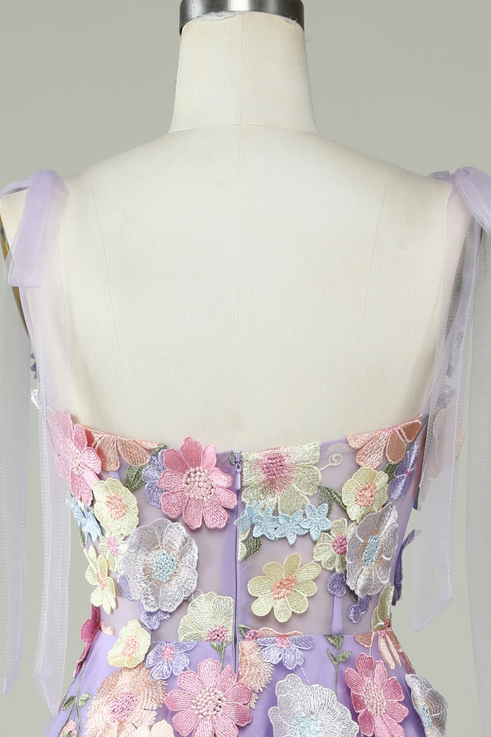 A Line Spaghetti Straps Purple Homecoming Dresses Tea Length Prom Dress with 3D Flowers